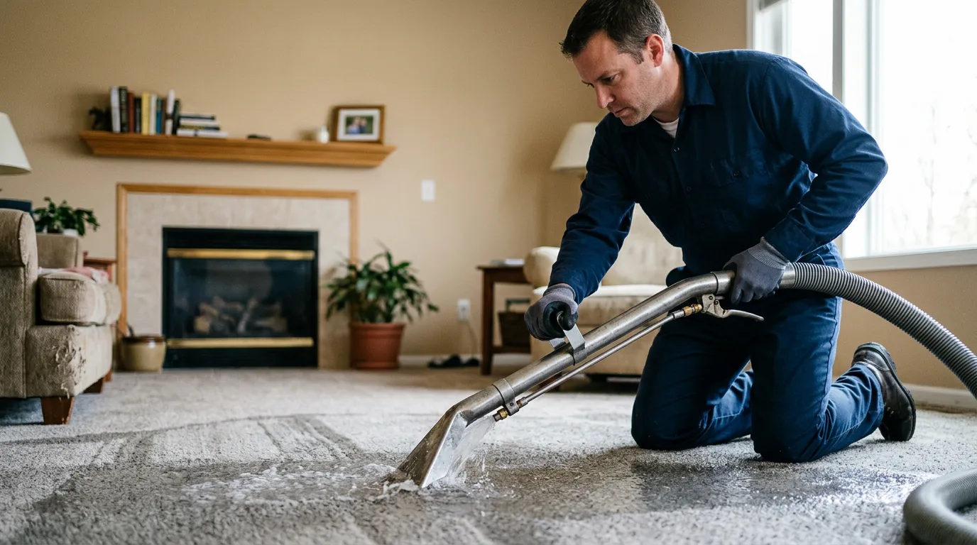 Water damage restoration technician working near Bunker Hill, KS